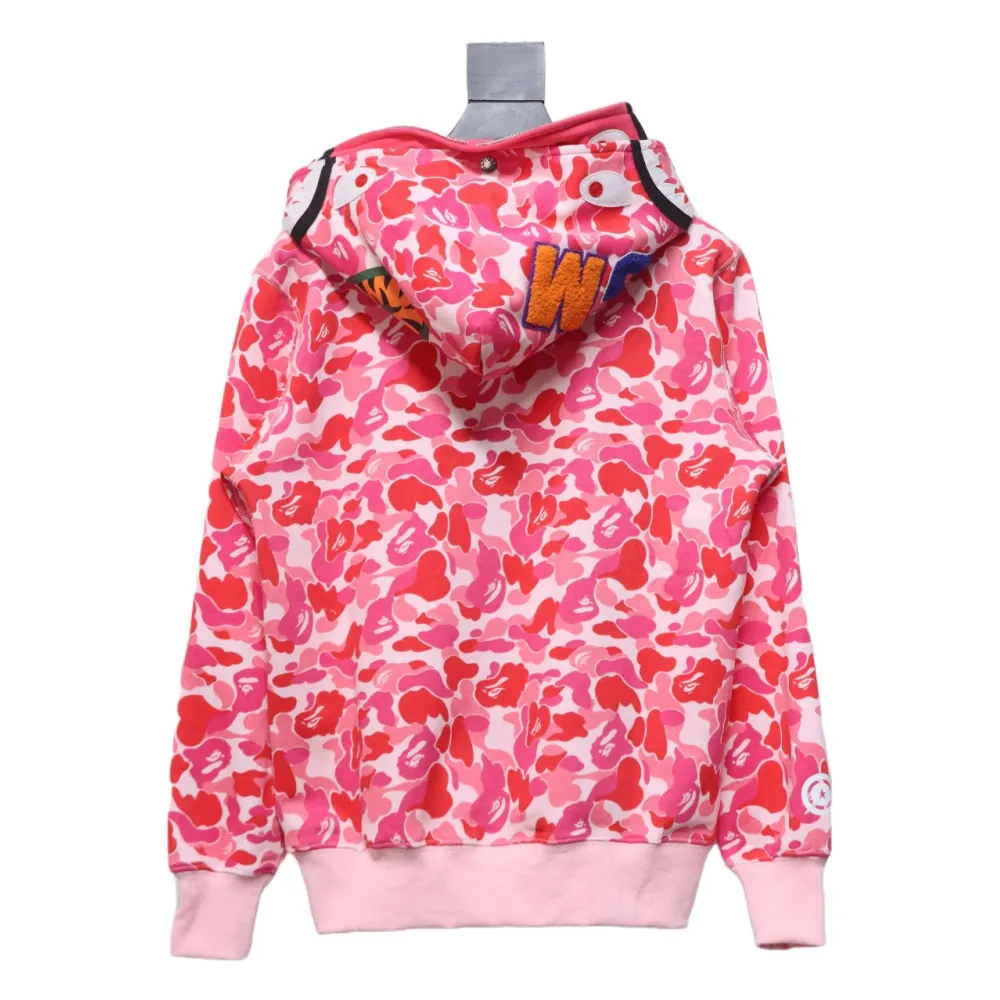 BAPE Shark's Head Tiger Zipper Camo Double Hoodie Pink