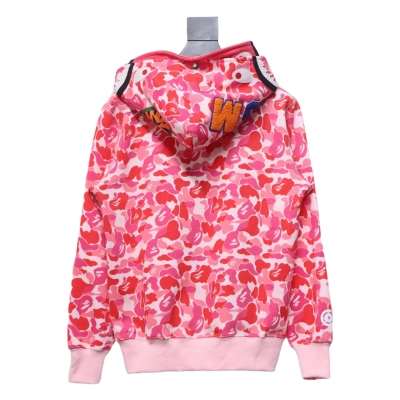 BAPE Shark's Head Tiger Zipper Camo Double Hoodie Pink 02