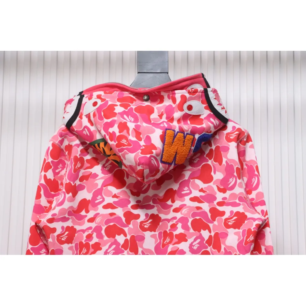 BAPE Shark's Head Tiger Zipper Camo Double Hoodie Pink