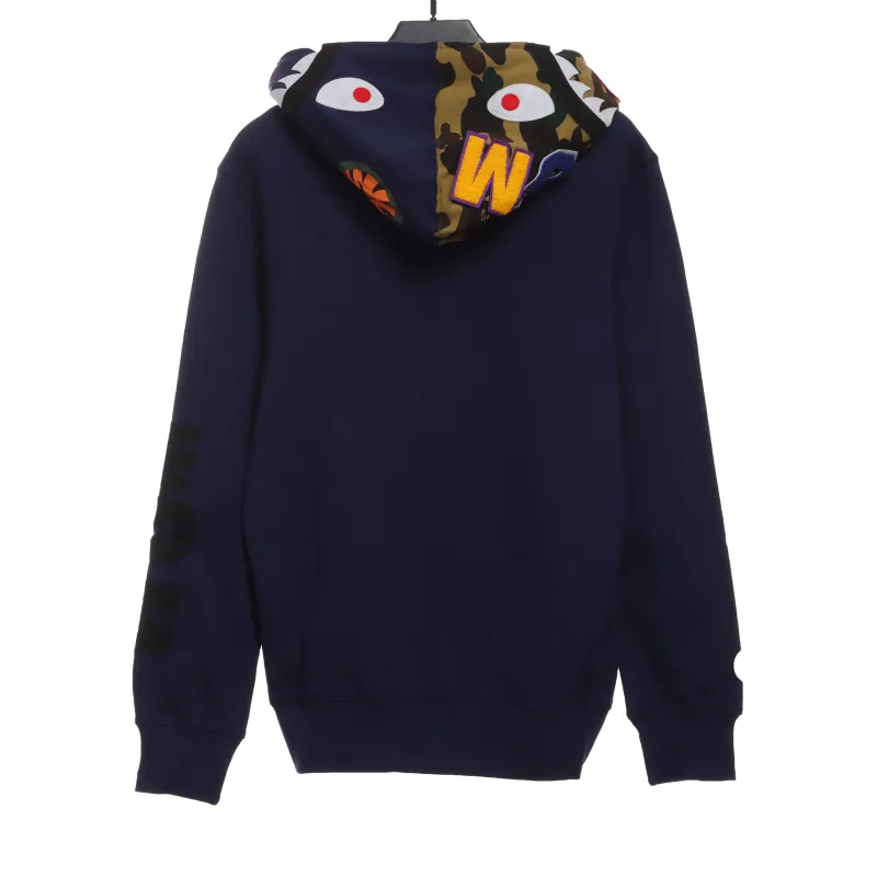 BAPE solid color patchwork camouflage shark hoodie
