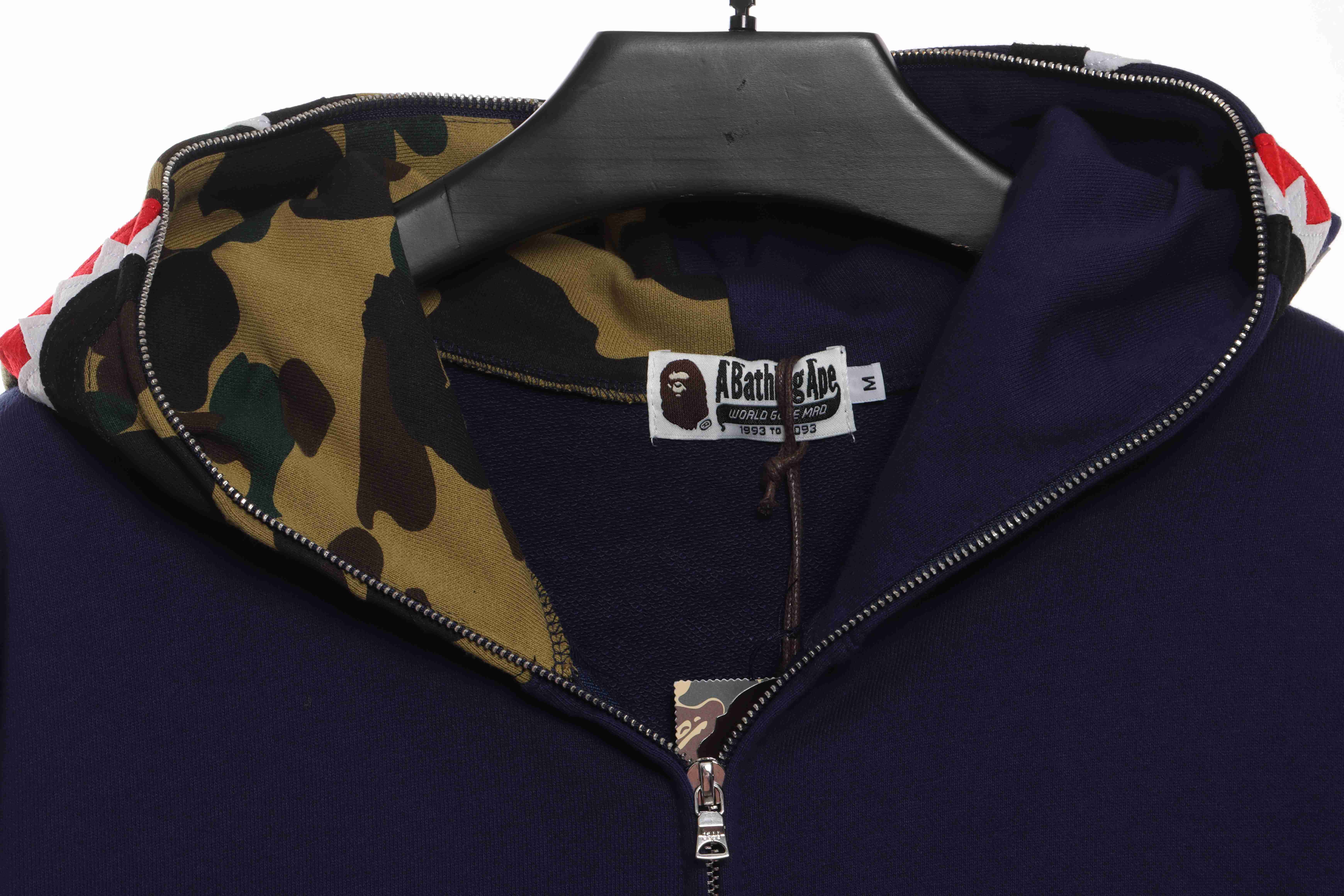 BAPE solid color patchwork camouflage shark hoodie