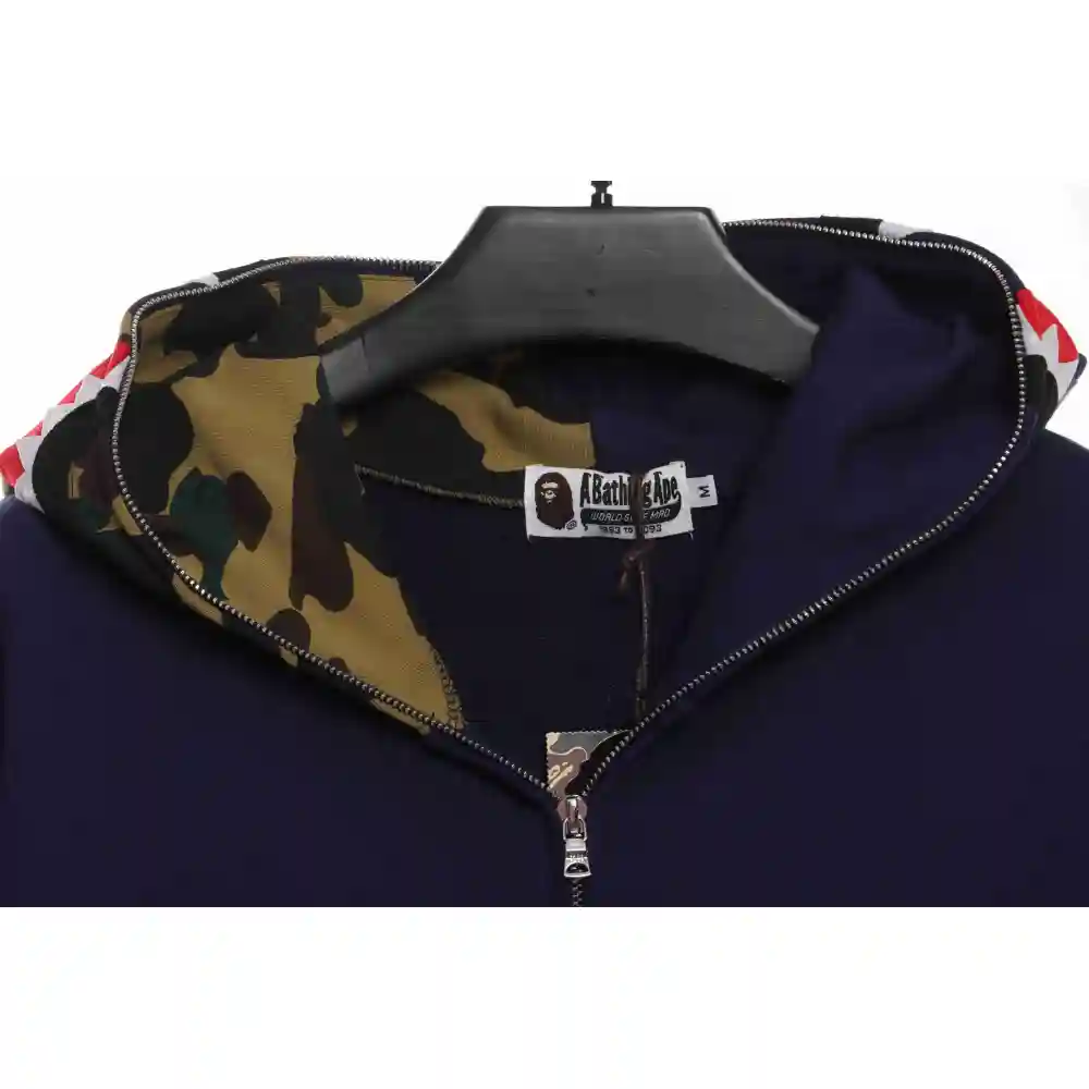 BAPE solid color patchwork camouflage shark hoodie