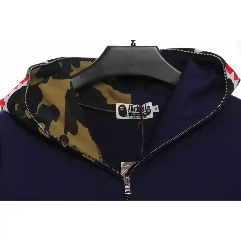 BAPE solid color patchwork camouflage shark hoodie