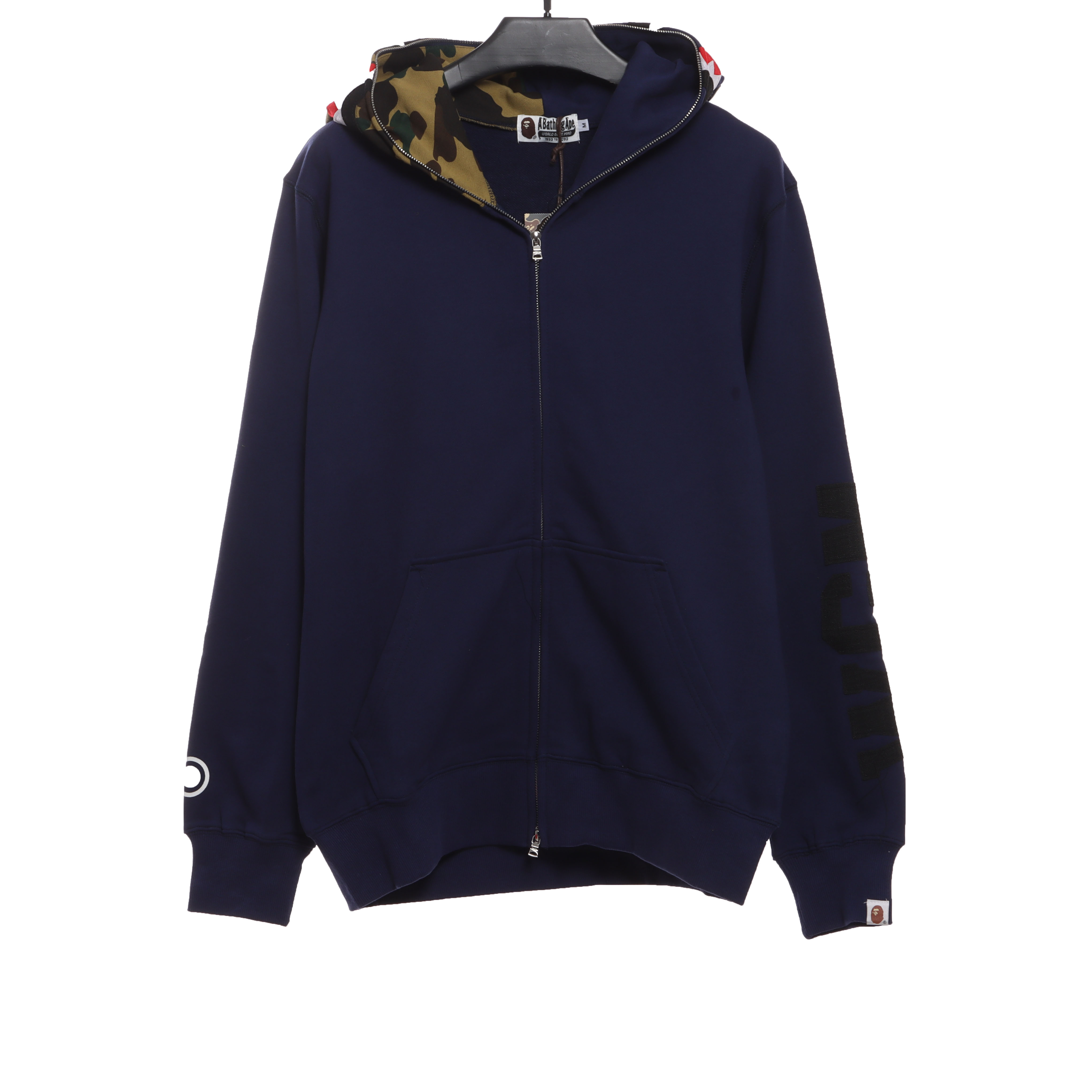 BAPE solid color patchwork camouflage shark hoodie