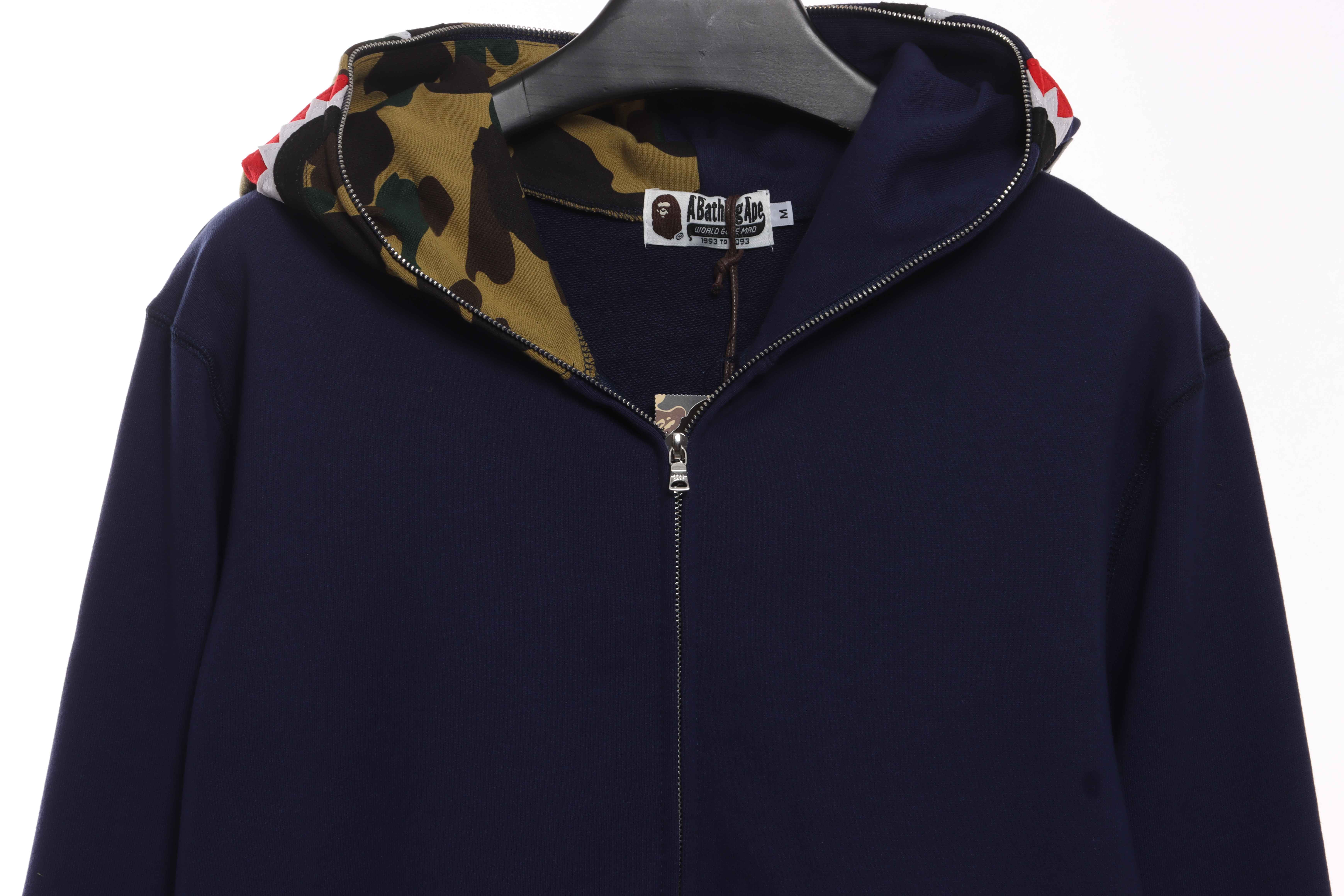 BAPE solid color patchwork camouflage shark hoodie