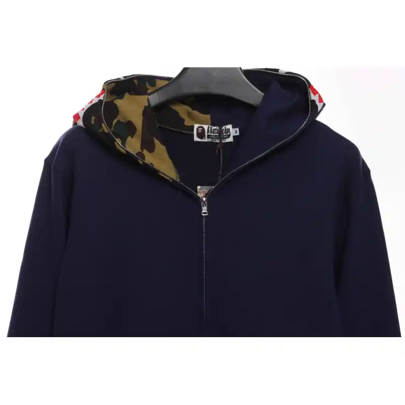 BAPE solid color patchwork camouflage shark hoodie
