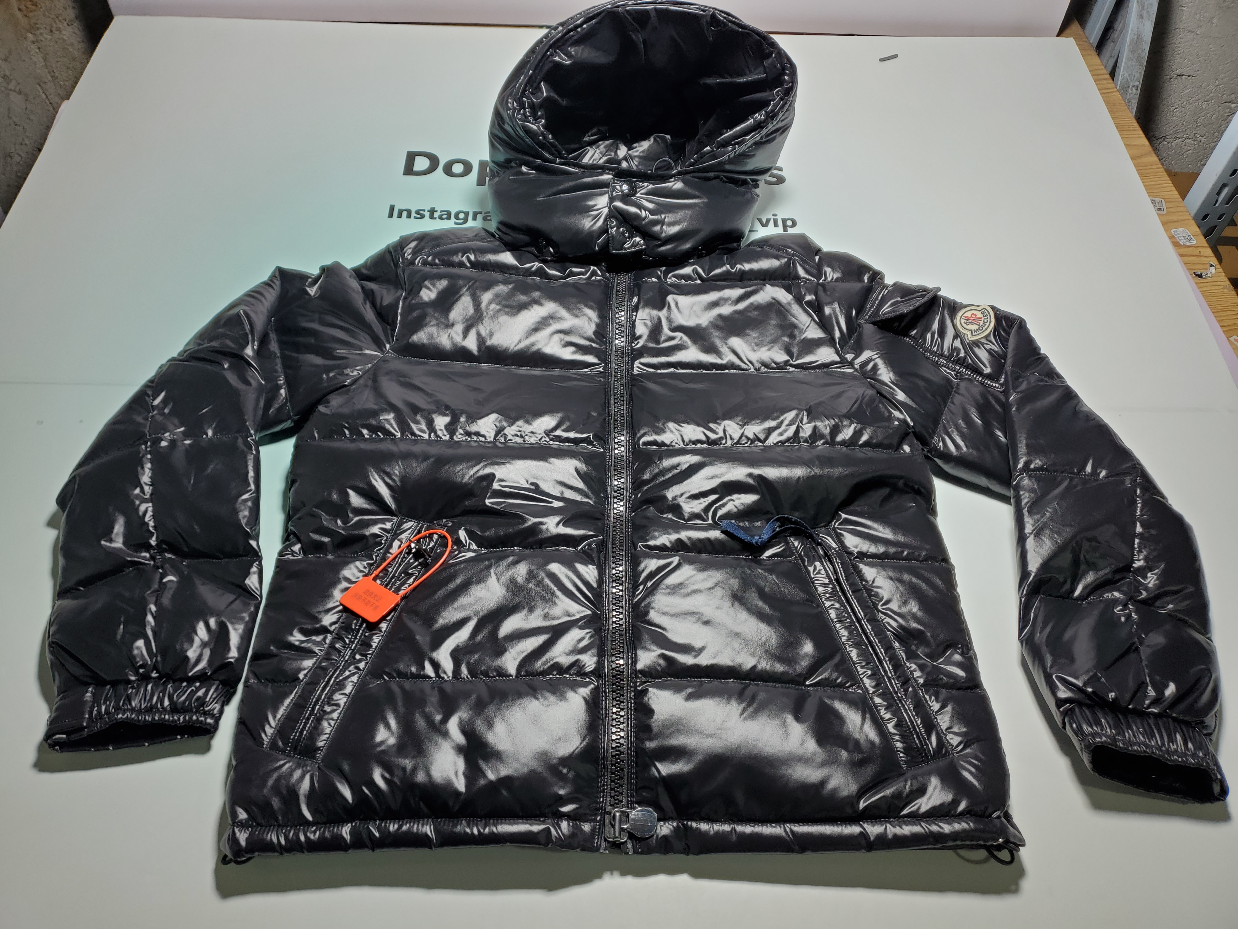 Moncler Maya Lacquered Down Jacket Black