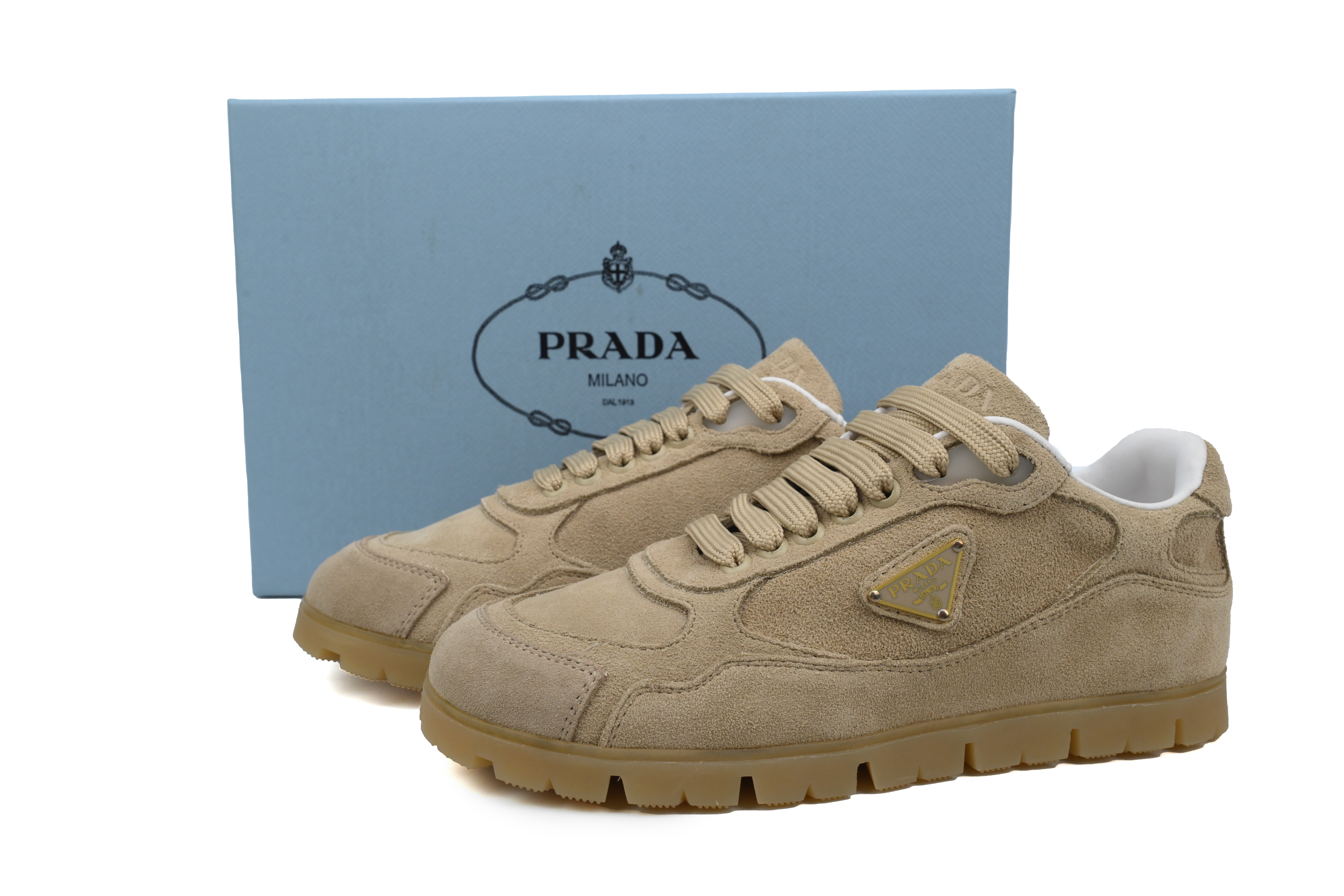 Prada Trail Suede Sneakers Khaki