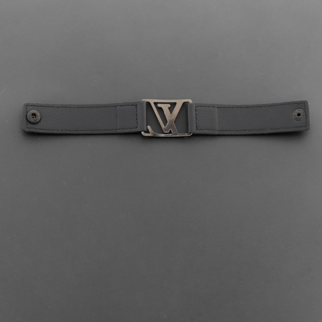 LV engraved metal leather bracelet