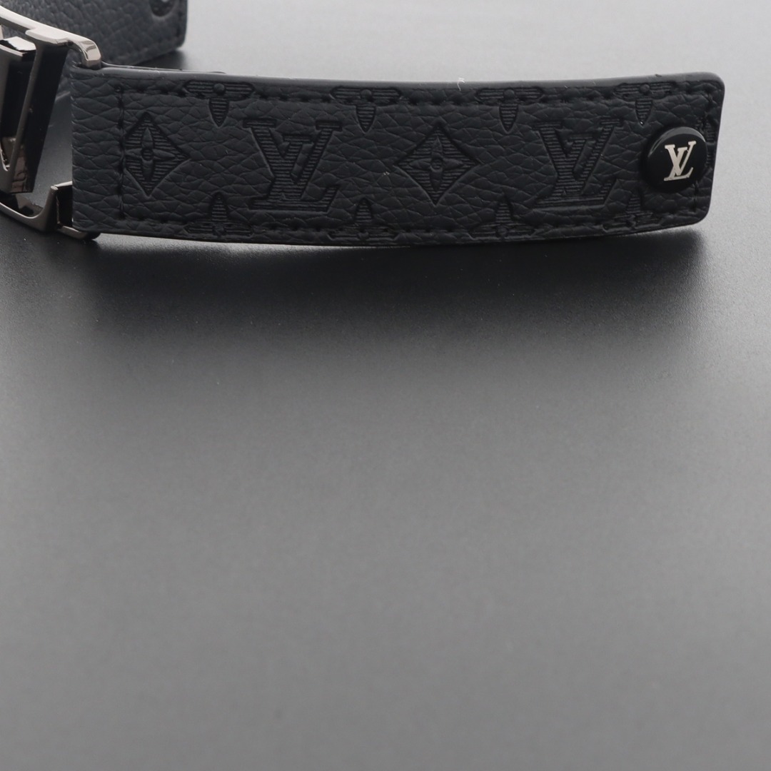 LV engraved metal leather bracelet