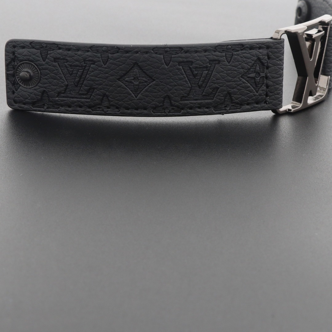 LV engraved metal leather bracelet