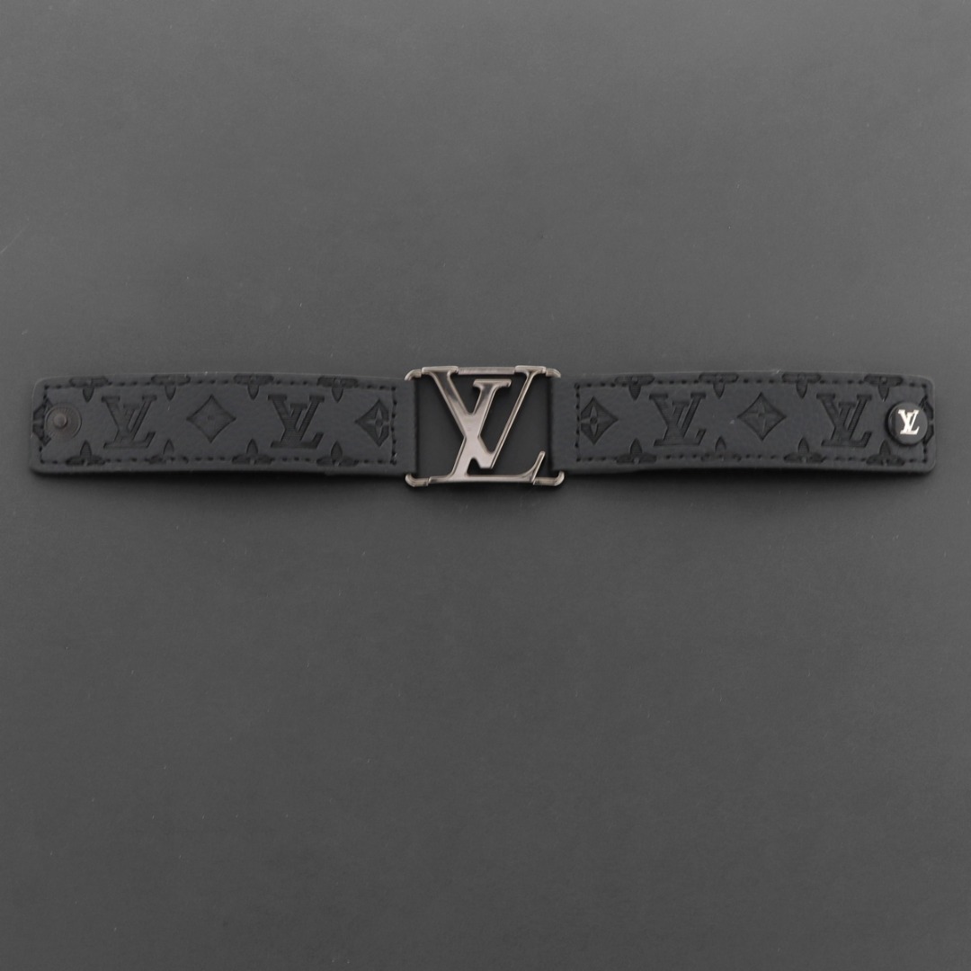 LV engraved metal leather bracelet