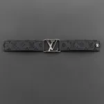 LV engraved metal leather bracelet