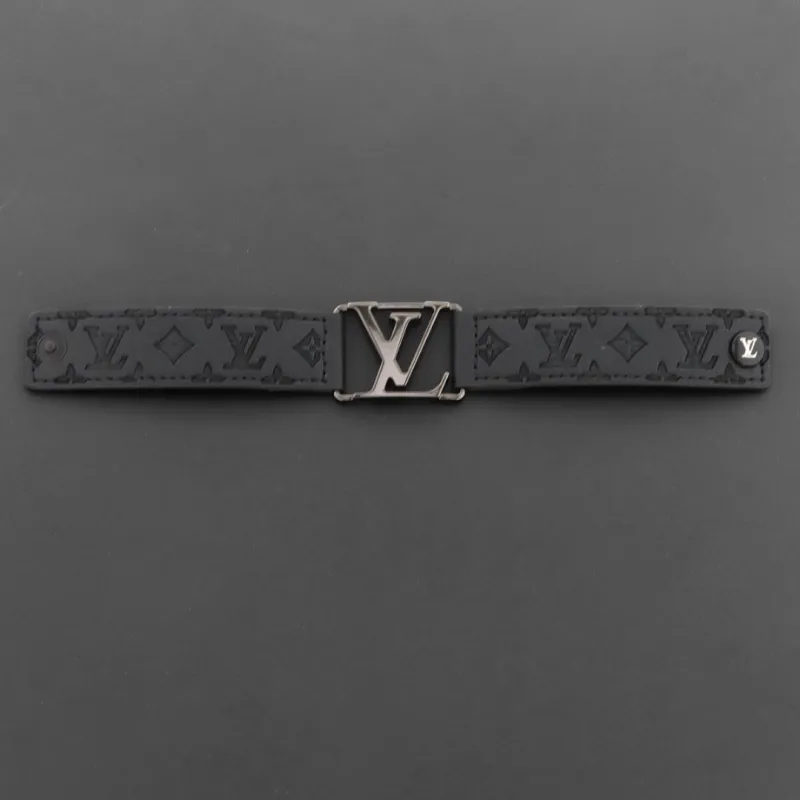LV engraved metal leather bracelet
