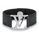 LV engraved metal leather bracelet