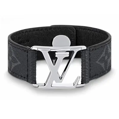 LV engraved metal leather bracelet 01
