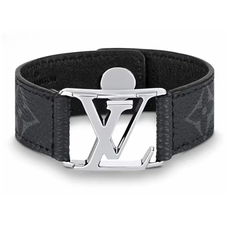 LV engraved metal leather bracelet