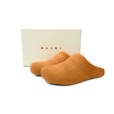 Marni Long-hair Calfskin Fussbett Sabot Yellowish Brown 02