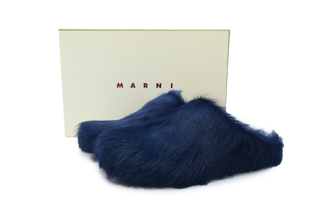 Marni Long-hair Calfskin Fussbett Sabot Dark Blue