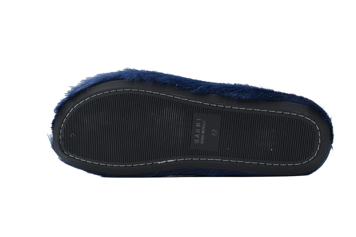 Marni Long-hair Calfskin Fussbett Sabot Dark Blue
