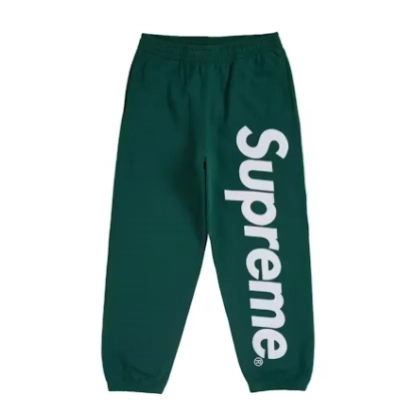 Supreme Satin Applique Sweatpant Dark Green 01