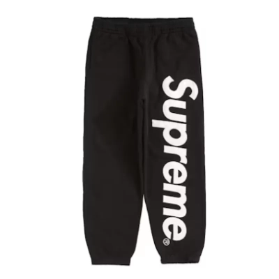 Supreme Satin Applique Sweatpant Black 01