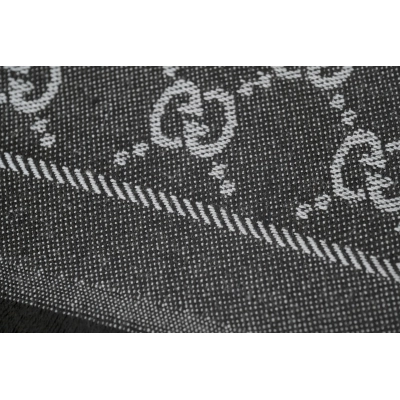 Gucci Double-Faced Jacquard Velvet Fringe All-Over Logo Print Scarf Black 02