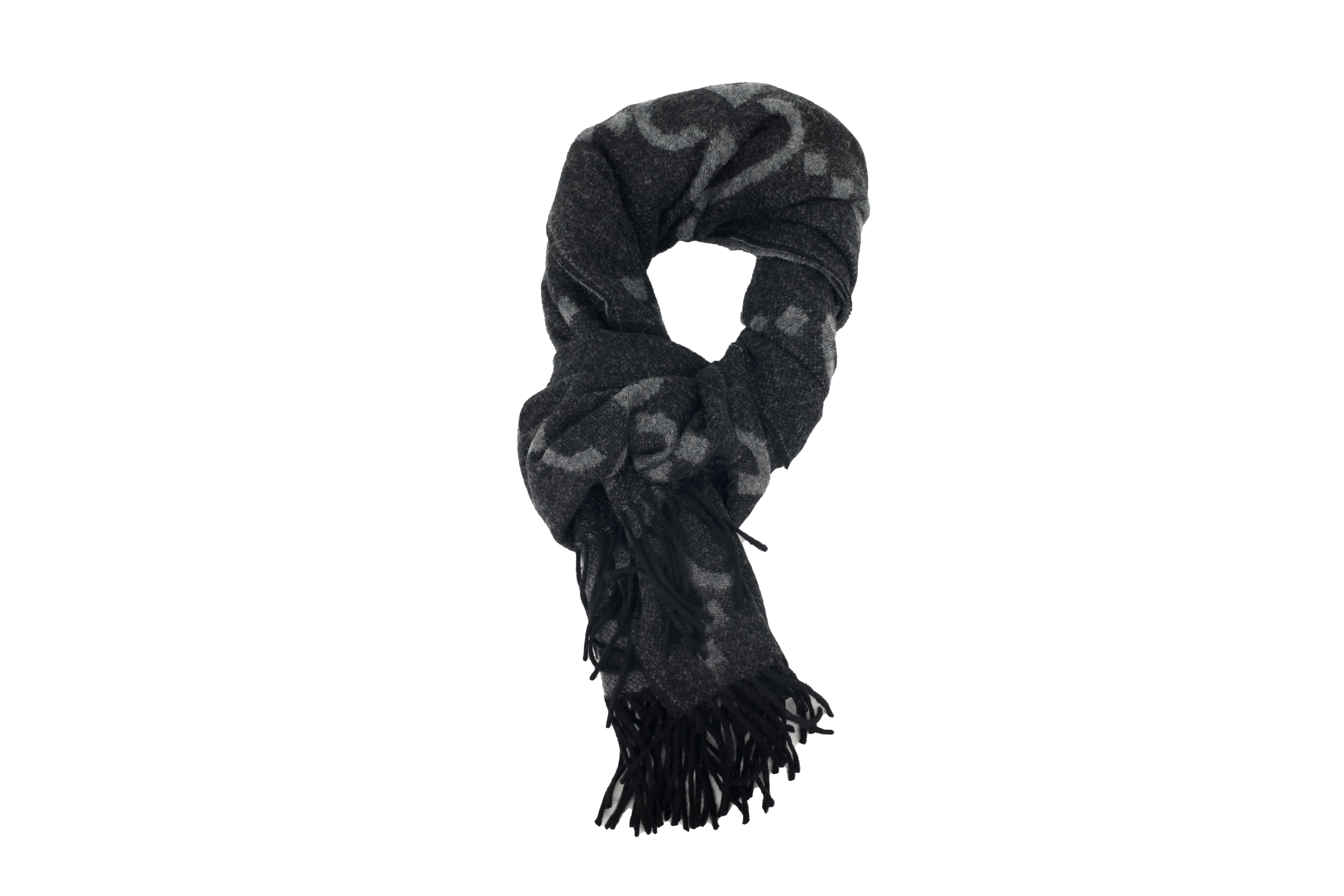 Gucci Double-G Jacquard Velvet Fringe Scarf  Black