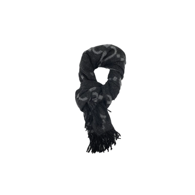 Gucci Double-G Jacquard Velvet Fringe Scarf  Black 01