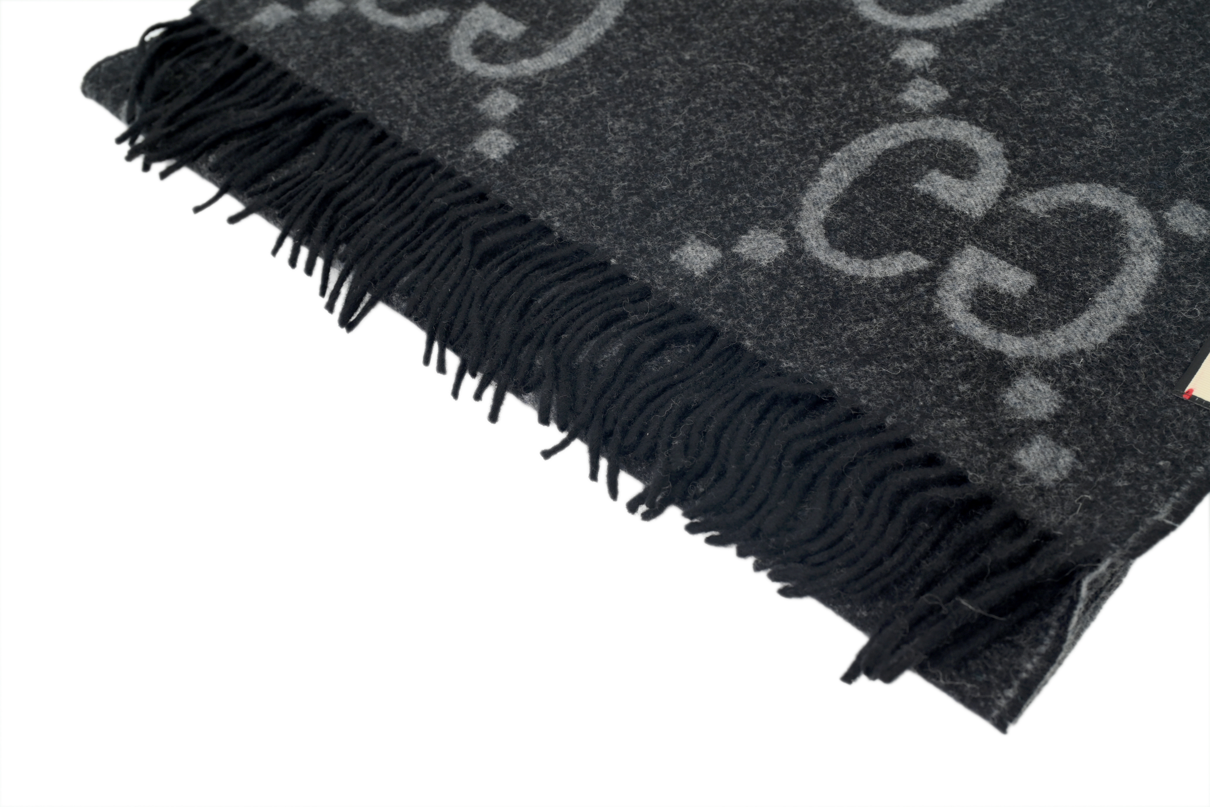 Gucci Double-G Jacquard Velvet Fringe Scarf  Black