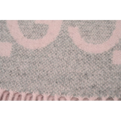 Gucci Double-G Jacquard Velvet Fringe Scarf Pink 02