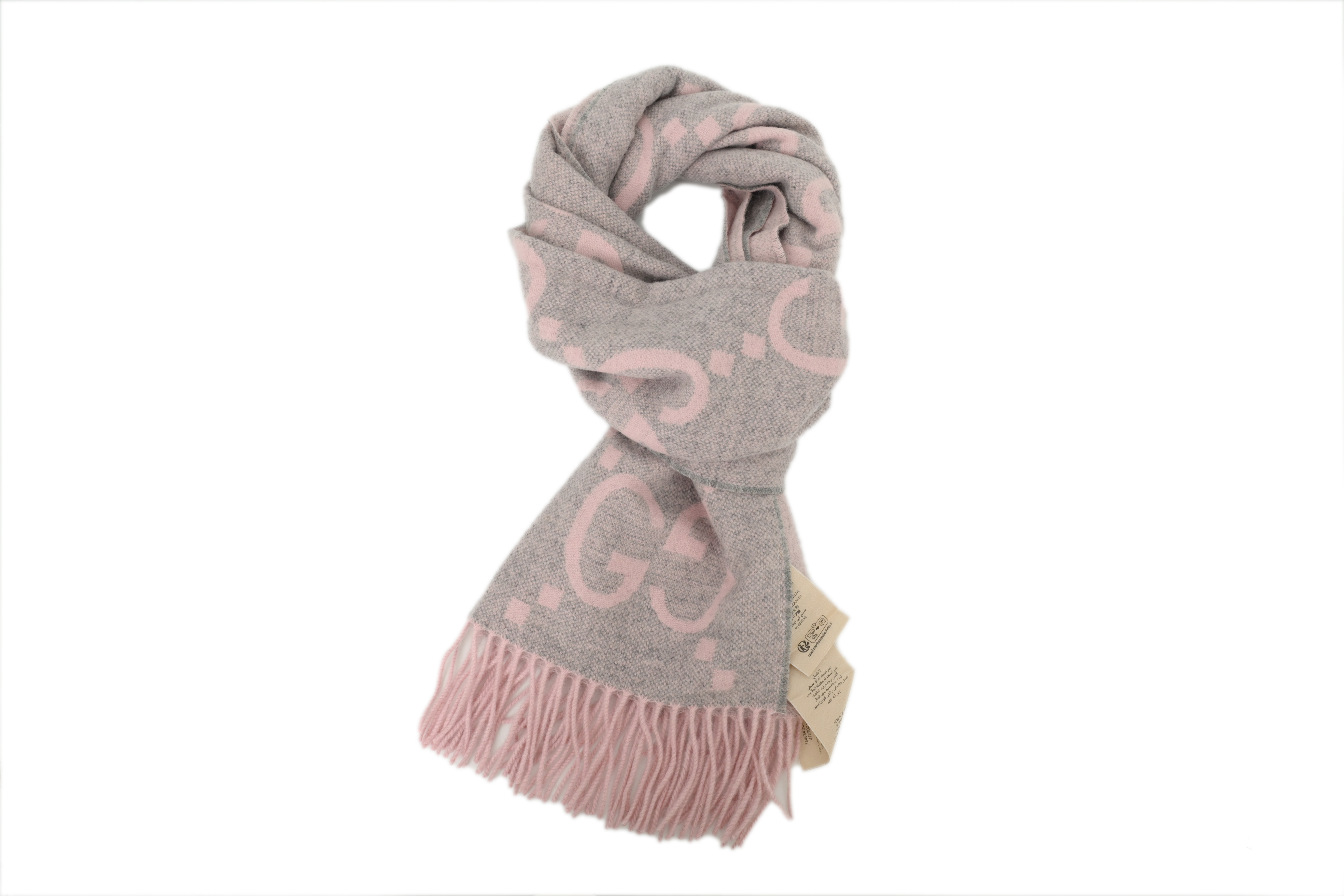 Gucci Double-G Jacquard Velvet Fringe Scarf Pink