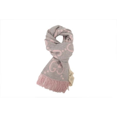 Gucci Double-G Jacquard Velvet Fringe Scarf Pink 01