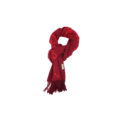 Gucci Double-G Jacquard Velvet Fringe Scarf Red 01