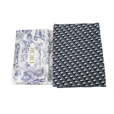 Dior Cashmere Oblique Logo Print Fringed Scarf Blue 02