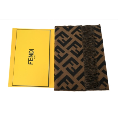 Fendi Jacquard Fringed Scarf Dark Brown 02