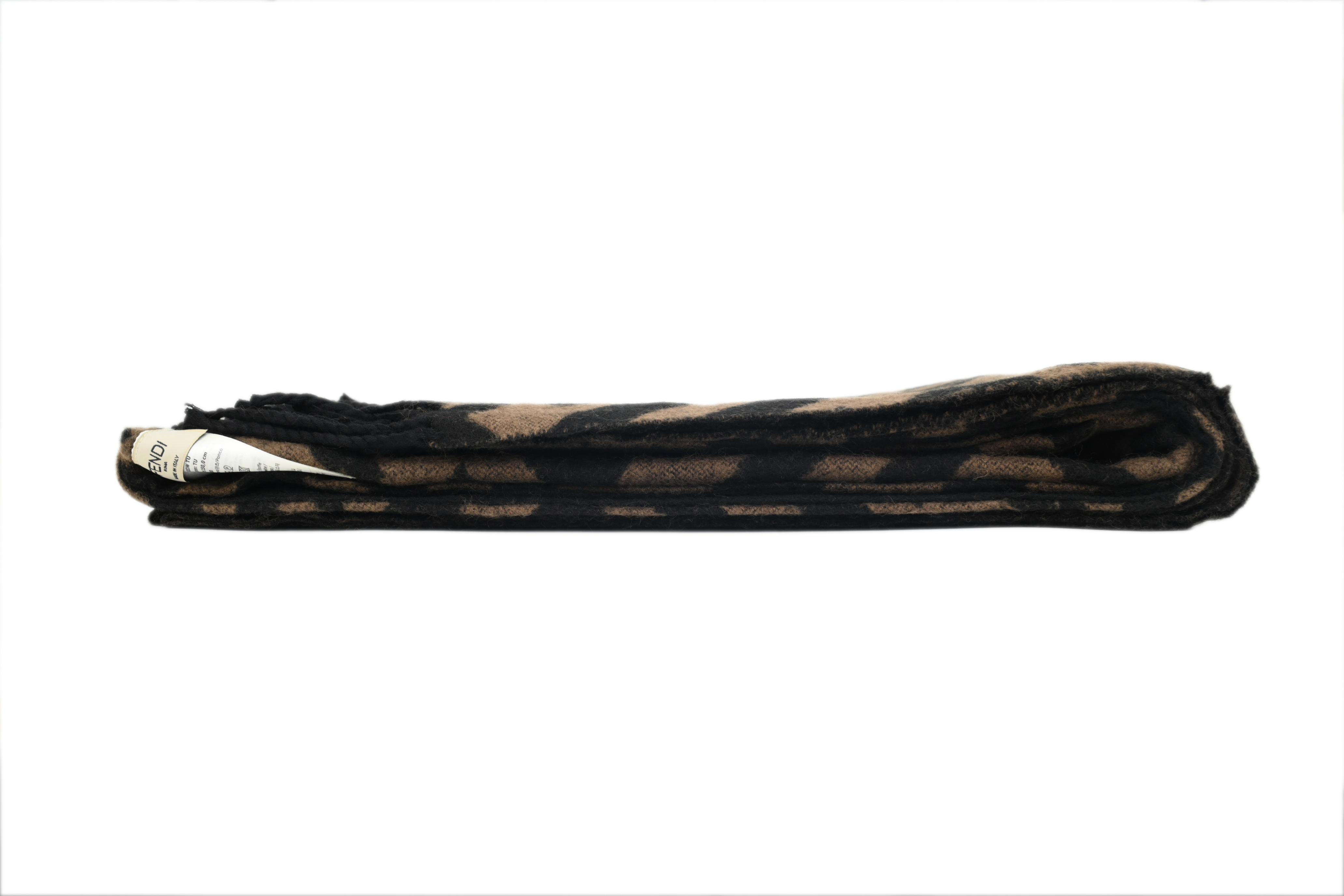 Fendi Jacquard Fringed ShawlScarf Light Brown