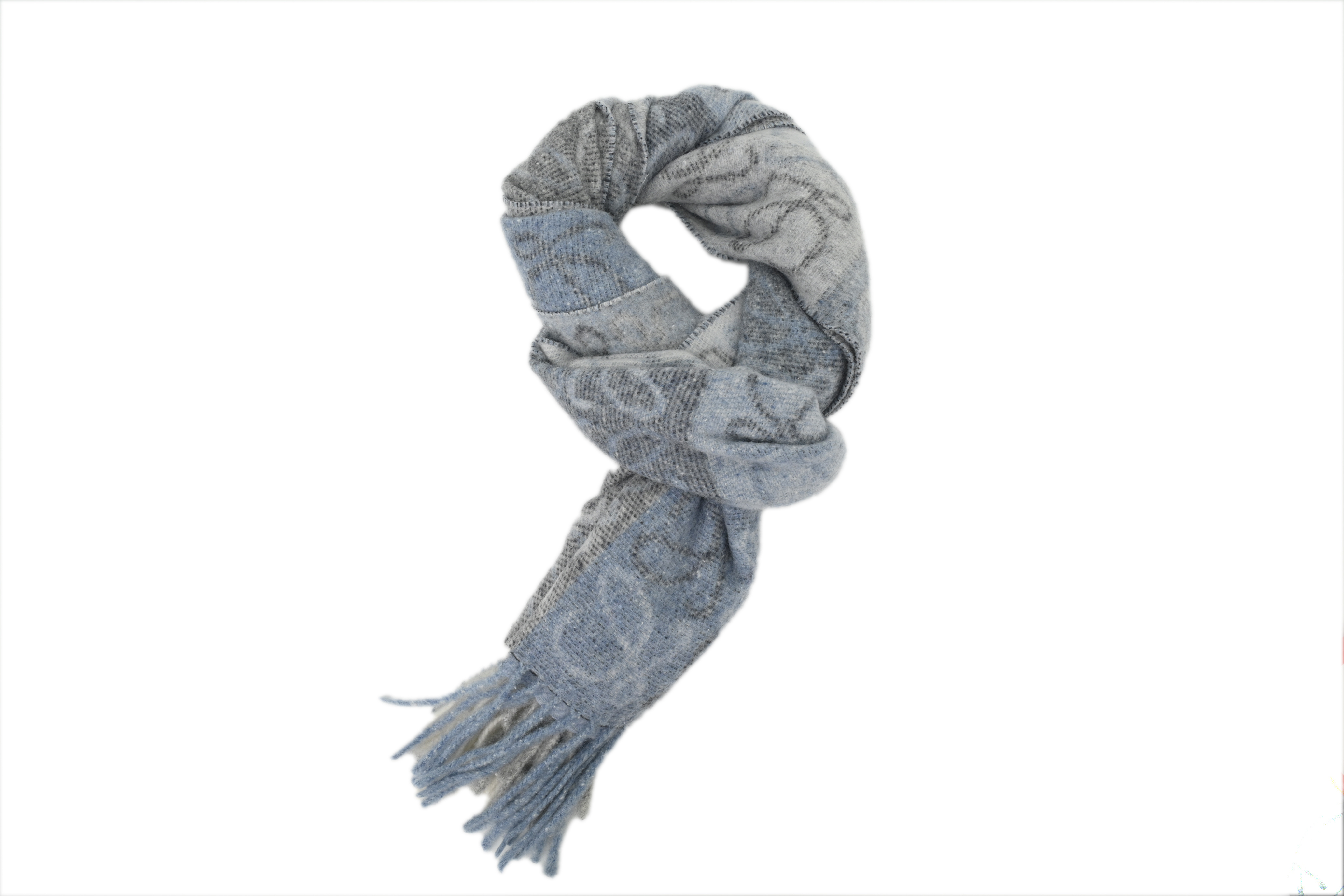 Loewe Checkerboard Jacquard Fringed Cashmere Scarf Blue