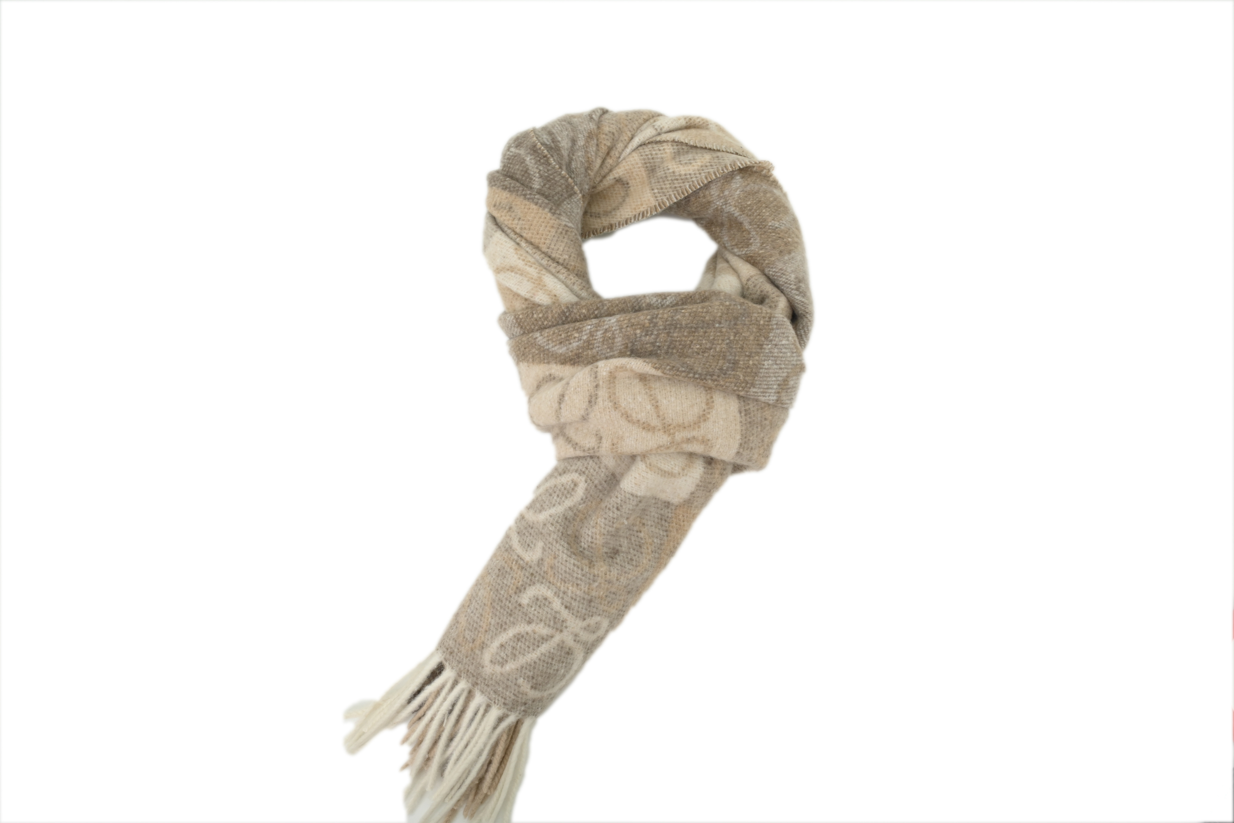 Loewe Checkerboard Jacquard Fringed Cashmere Scarf Brown
