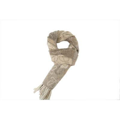 Loewe Checkerboard Jacquard Fringed Cashmere Scarf Brown 01