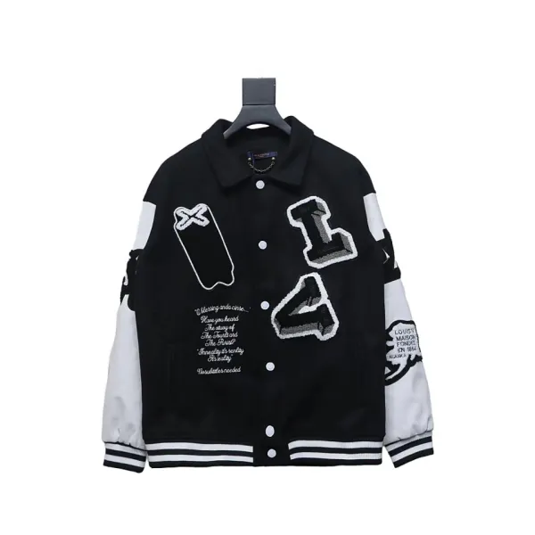  Louis Vuitton Clothes  Preppy Embroidered Bomber Jacket Black