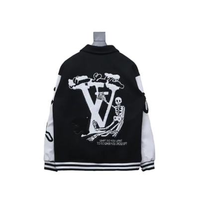  Louis Vuitton Clothes  Preppy Embroidered Bomber Jacket Black 02