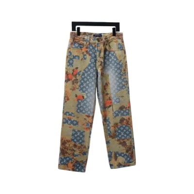  Louis Vuitton Clothes  Rose Floral Distressed Carpenter Jeans 02