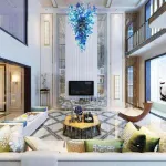 Large Modern Chandeliers For High Ceilings  Chihuly Style Chandelier (Blue)