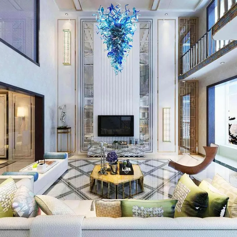 Large Modern Chandeliers For High Ceilings  Chihuly Style Chandelier (Blue)