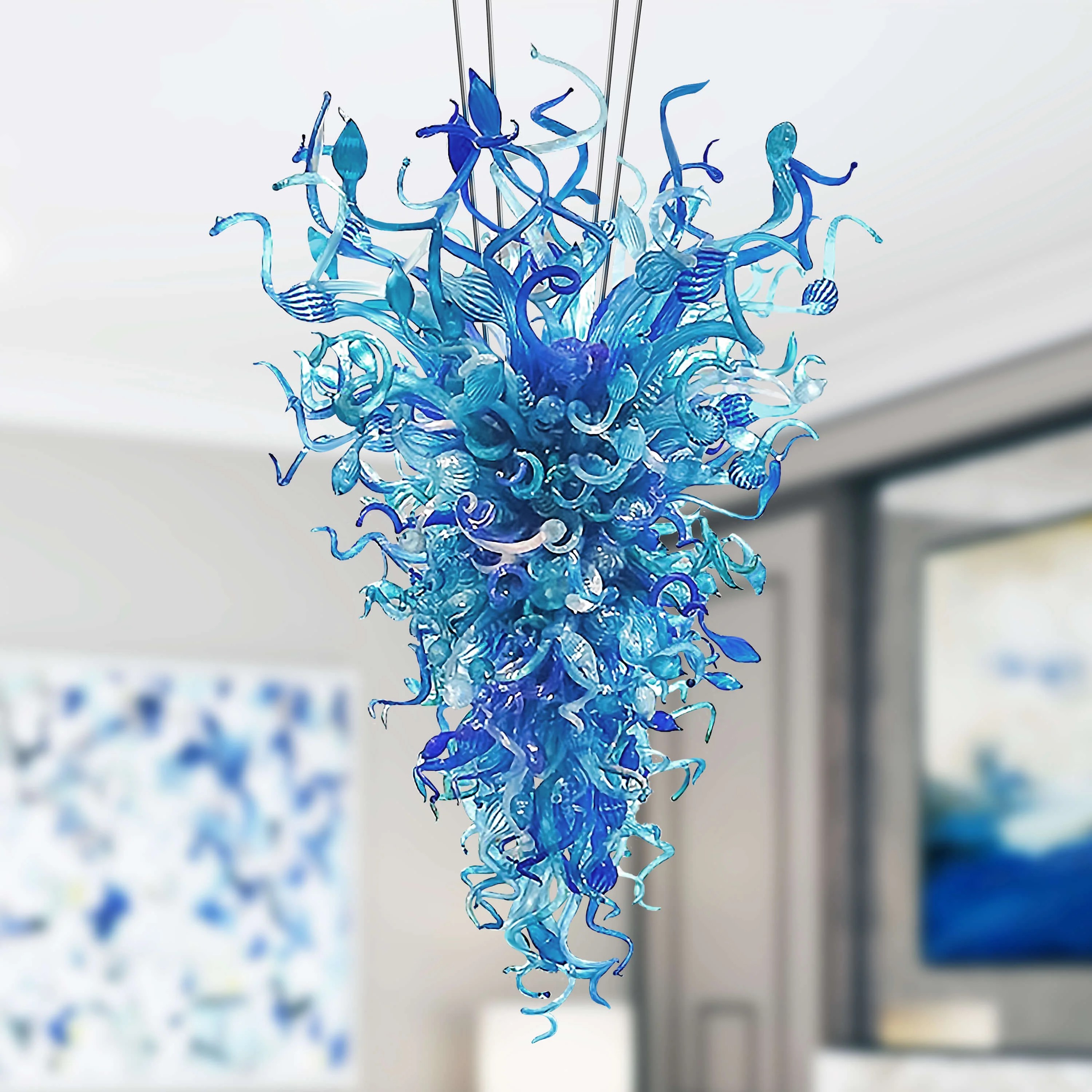 Large Modern Chandeliers For High Ceilings  Chihuly Style Chandelier (Blue)