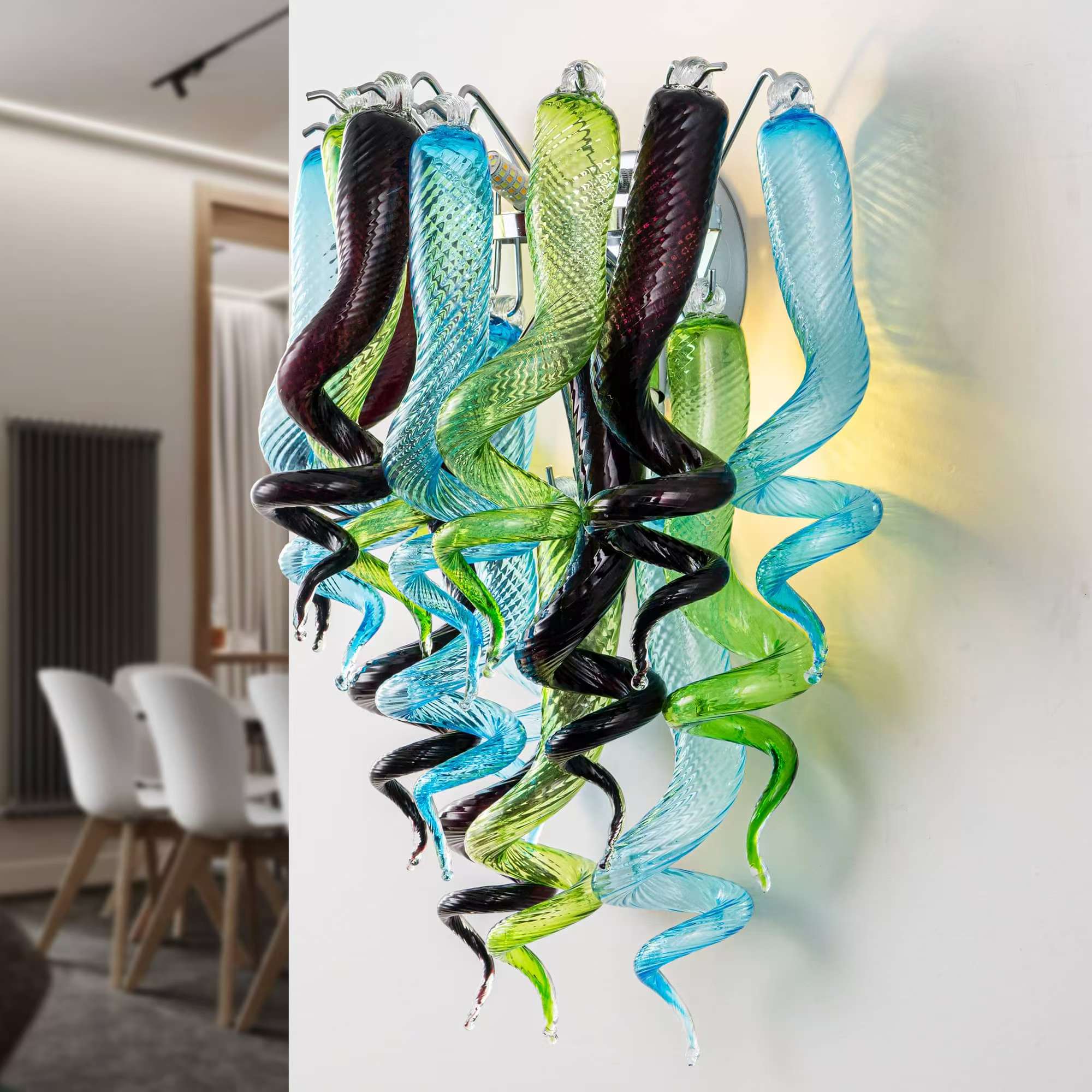 Stained Glass Sconce Chihuly Style Murano Glass （Blue Green Brown）