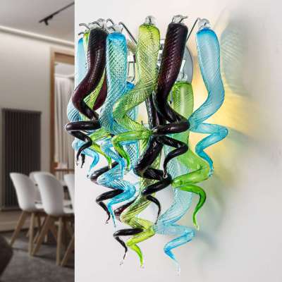 Stained Glass Sconce Chihuly Style Murano Glass （Blue Green Brown） 01