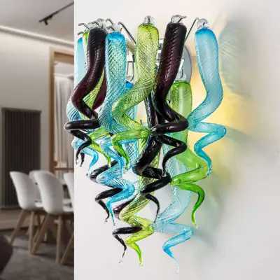 Stained Glass Sconce Chihuly Style Murano Glass （Blue Green Brown） 01
