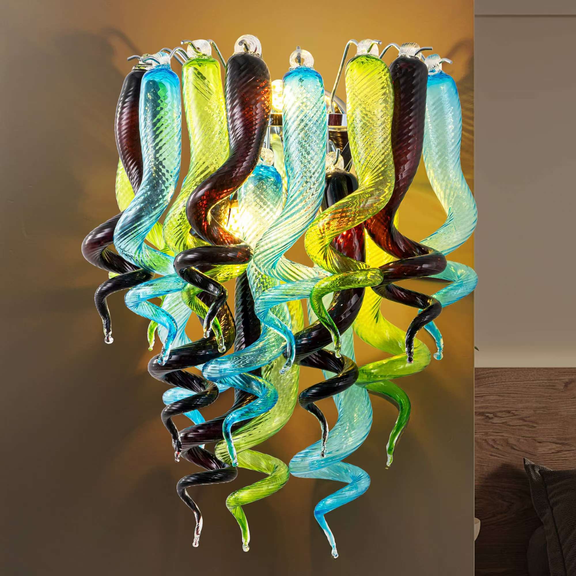 Stained Glass Sconce Chihuly Style Murano Glass （Blue Green Brown）